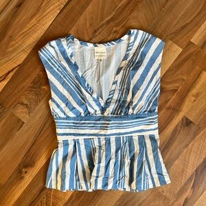 Anthropologie Striped V-Neck Peplum Top
